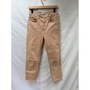 RE/DONE High Rise Ankle Crop Jeans Washed Khaki Tan Raw Hem Sz 27